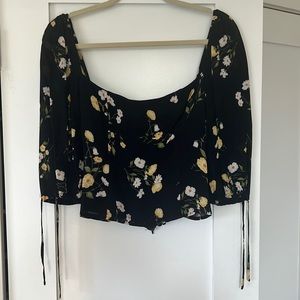 Reformation Black and Yellow Floral Blouse